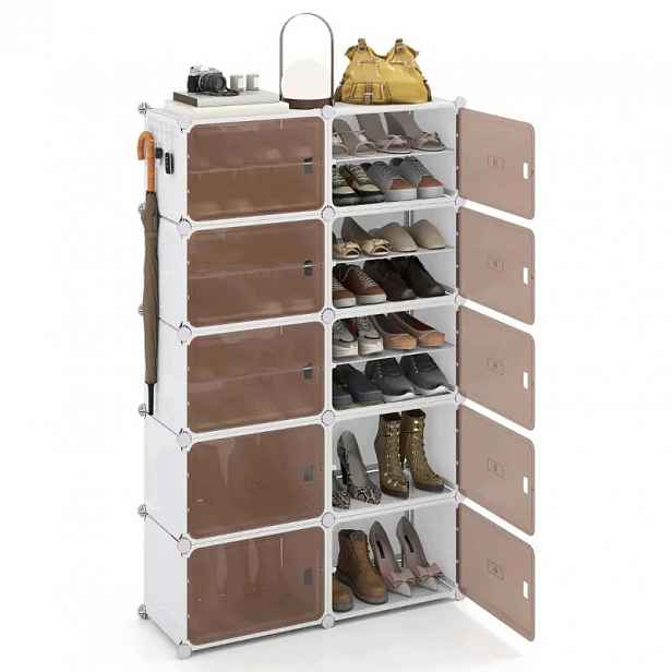 Botník s 10 úrovněmi JZ10401WH, pro 40 párů bot, 95 x 32 x 155 cm, bílá