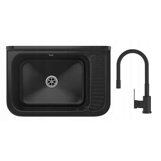 Ekonomický Dřez černý, technická komora Polo, Baterie Grado Plus