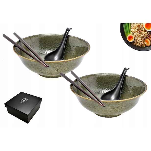 Sada 2 misek s lžícemi a paličkami Ramen Pasuteru Khaki 850 ml Box