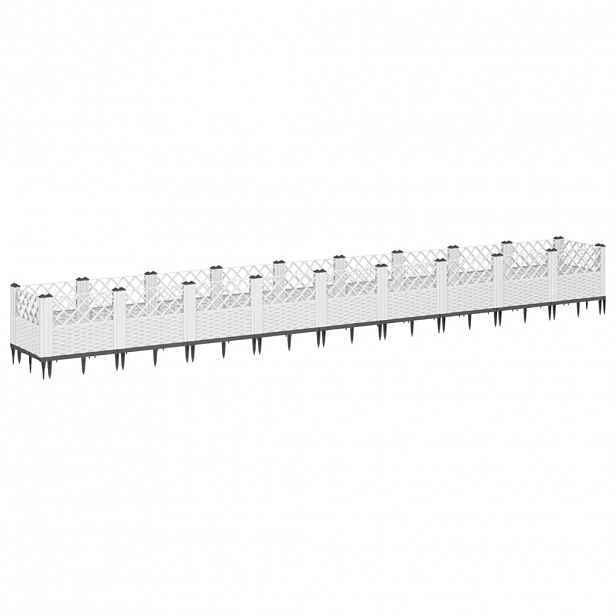 vidaXL Zahradní truhlík s kolíky bílý 363,5 x 43,5 x 43,5 cm PP