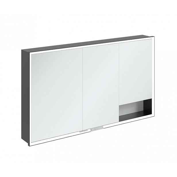 Villeroy & Boch My View+ - Zrcadlová skříňka s LED osvětlením 130x75x17 cm, 3 dvířka, Brilliant White/matná černá B48213VE