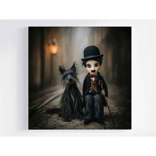 Obraz Na Plátně Canvas Charlie Chaplin Pes Yorkshire Vintage Lalka 50x50