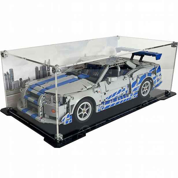Vitrína s černou základnou a pozadím pro Lego 42210 Nissan Skyline Gt-r (34)