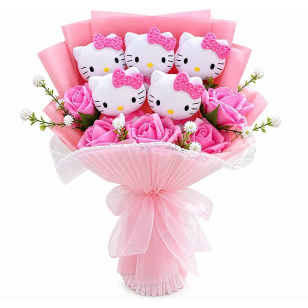 Kytice Hello Kitty s plyšovými květy – jedinečný dárek pro každou příležitost