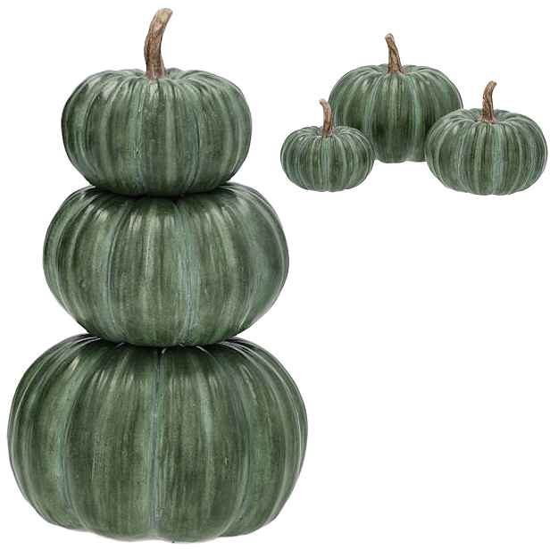 Figurka Dýně 3 ks Zelená Na Halloween Podzim Terasa 26 cm Vysoká Ozdobná