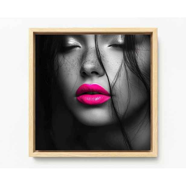 Obraz Rám American Box Portrét Žena Tvář Makro Foto Neon Růžový 50x50