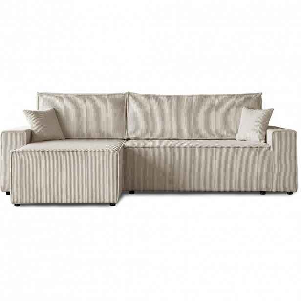 Beautysofa ROHOVÁ ROZKLÁDACÍ POHOVKA Hektor, s funkcí spaní, 277 cm, otoman 100 cm, béžová