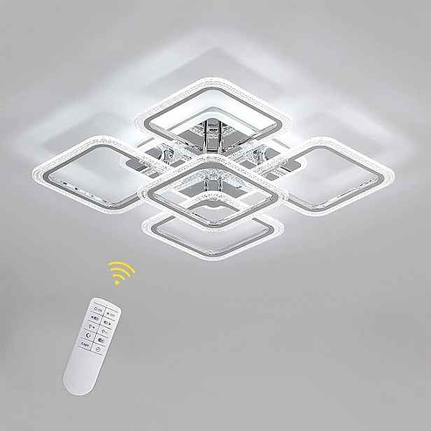 Stropní Led lampa lustr chrom moderní obývací pokoj stmívatelná dálkové ovládání 74W