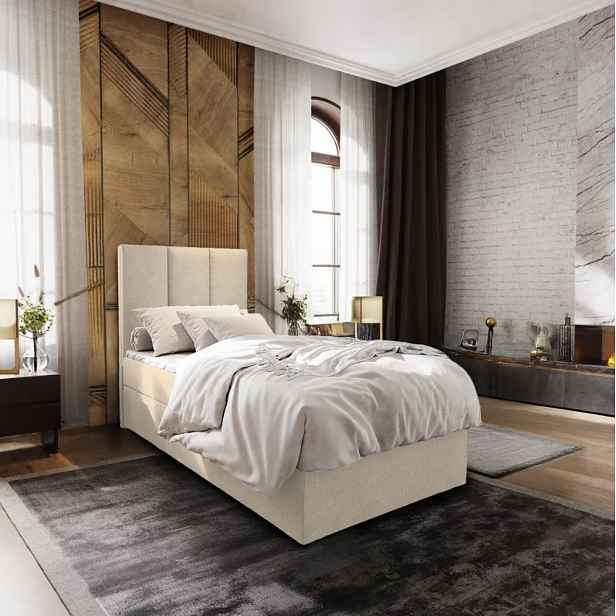 Čalouněná postel boxspring MERALIS 100x200 cm béžová Matrace: Matrace Bonell pružinová