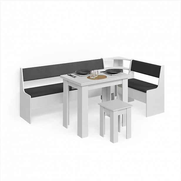 Livinity® ROHOVÁ LAVICE Tiberio Bílá 210 x 120 cm se stolkem