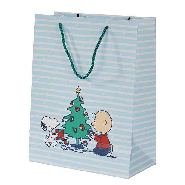 PEANUTS Dárková taška velká Snoopy a stromek - sv. modrá