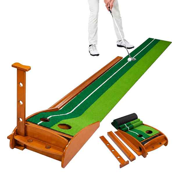 Relaxdays PODLOŽKA Zelená Přírodní na putting automatický návrat míčku 300 cm