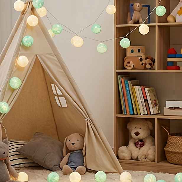 TEMU 1ks RIEYUE Bateriové LED Řetězové Světlo LED Kulovými Lampiony - Pohádkové Útulné Závěsné Osvětlení do Místnosti, Ložnice, na Párty -