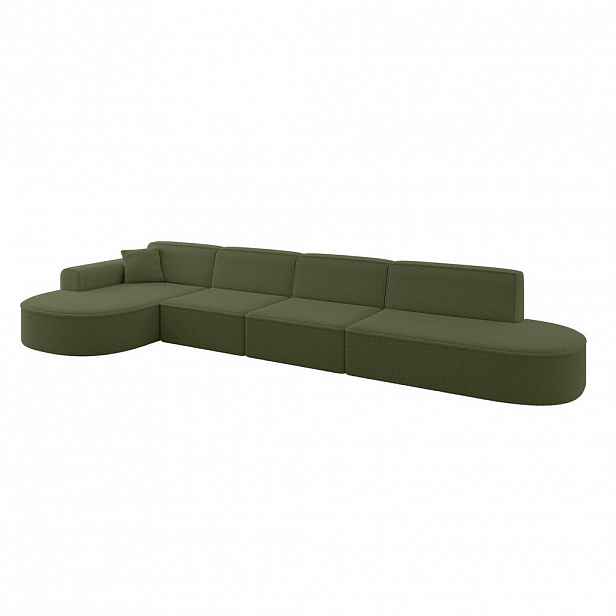 ALTDECOR ROHOVÁ SEDACÍ SOUPRAVA s otomanou vlevo MARI-L3 – 413 × 171 × 79 cm, zelená buklé