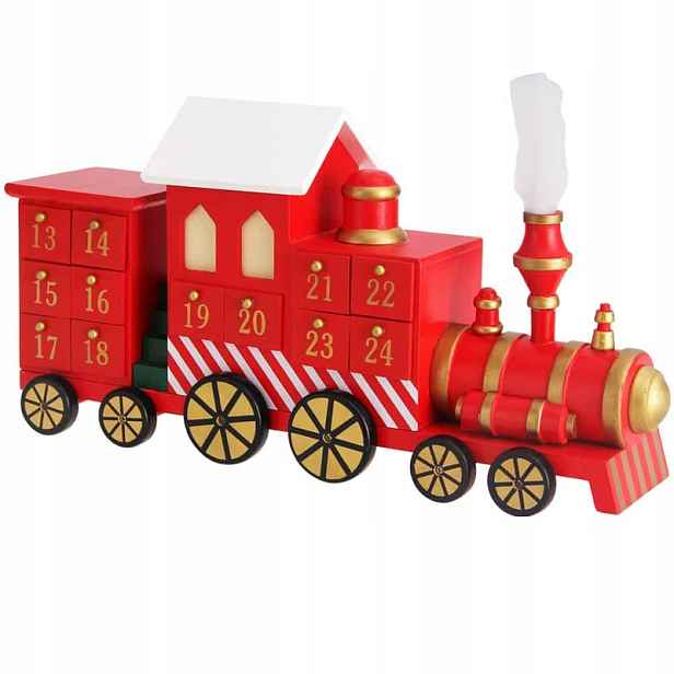 Dřevěný Adventní Kalendář Lokomotiva, Vánoční Ozdoba