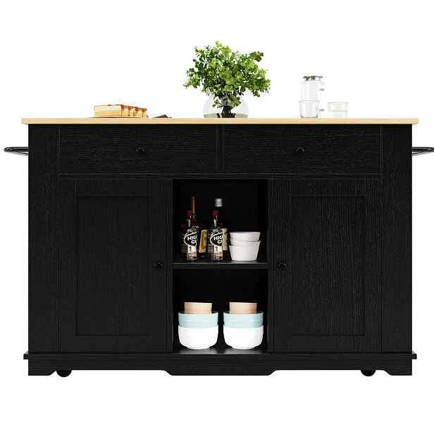 Modenvie KUCHYŇSKÝ ostrůvek z MDF a kovu, 151,5/59,7/91,7 cm, černý/přírodní, s výklopnou deskou