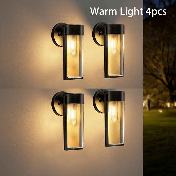 TEMU 4 ks venkovní solární LED filamentové nástěnné světla, vylepšený vysoce účinný solární panel, dlouhá výdrž, automatické zapnutí/vypnutí, ideální