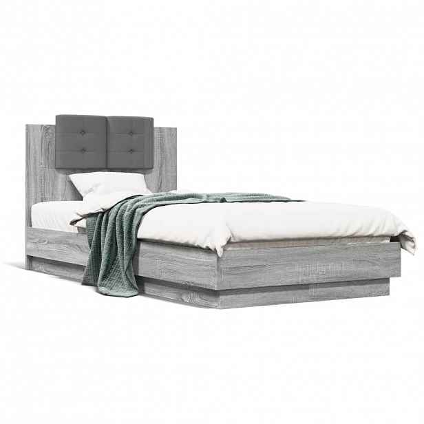 vidaXL Rám postele s čelem šedý sonoma 75 x 190 cm kompozitní dřevo