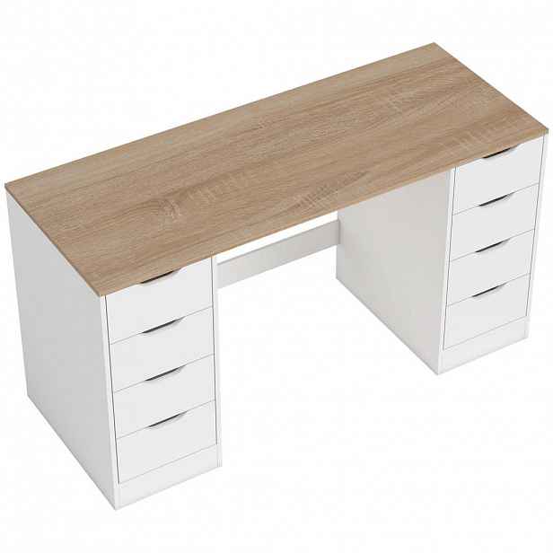 HOMCOM PSACÍ STŮL s 8 zásuvkami Moderní kancelářský stůl 140 x 53 x 75 cm Bílý