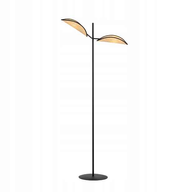 Podlahová lampa Vene 2-bodová černá s ratanovými stínítky v etno stylu
