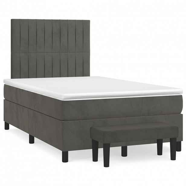 vidaXL Box spring postel s matrací tmavě šedá 120 x 200 cm samet