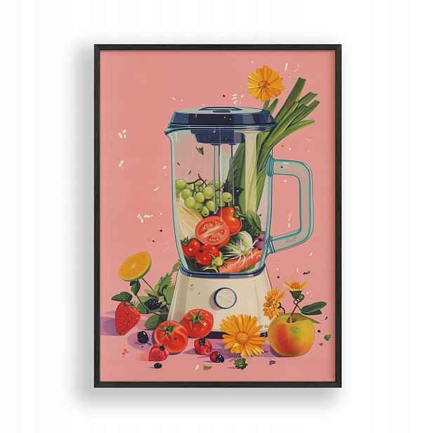 Obraz Blender Ovoce a zelenina Plakát Rámeček Dřevěný Černý 30x42 cm