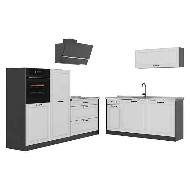 Vicco KUCHYŇSKÝ KOUT R-Line, Bílý venkovský dům/Antracit, 220 cm bez pracovní desky
