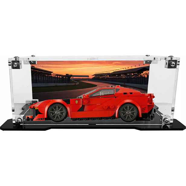 Vitrína s černou základnou a pozadím pro sadu Lego 76914 Ferrari 812
