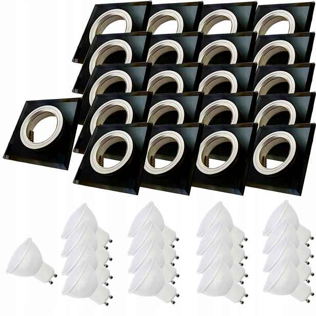 21 x Černá Stropní Lampa Halogenová Objímka Sklo 3W Led Žárovky