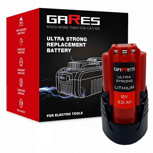 Akumulátor Gares pro Milwaukee M12 B2 B3 2403-22 BID-0 2312-21 12V 3Ah