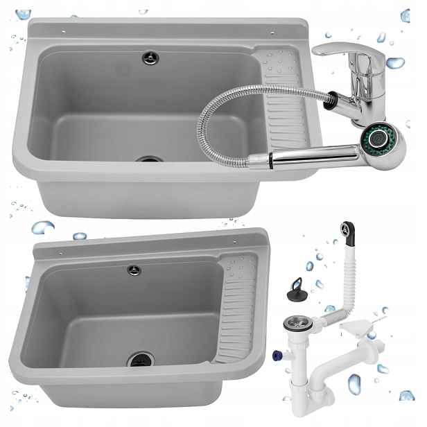 Pracovní komora Šedá Technický Dřez Baterie Chrom Garáž Prádelna Kotelna
