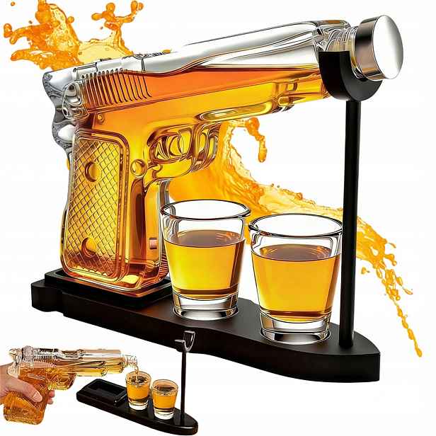 Karafa ve tvaru pistole 230 ml se 2 skleničkami 50 ml na whisky tequilu