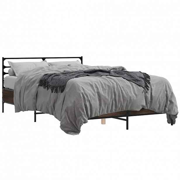 vidaXL Rám postele hnědý dub 140 x 200 cm kompozitní dřevo a kov