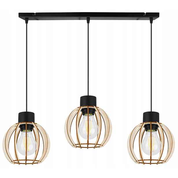 Závěsná Lampa Trojitý Stropní Lustr Dřevěný Moderní Boho Led