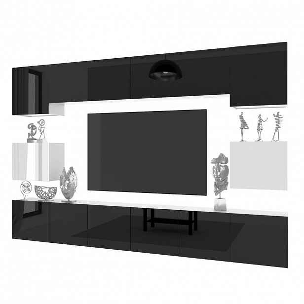 B BELINI GROUP OBÝVACÍ STĚNA Milano 3, Bílá / Černá lesklá, 300 cm, Bezúchytková