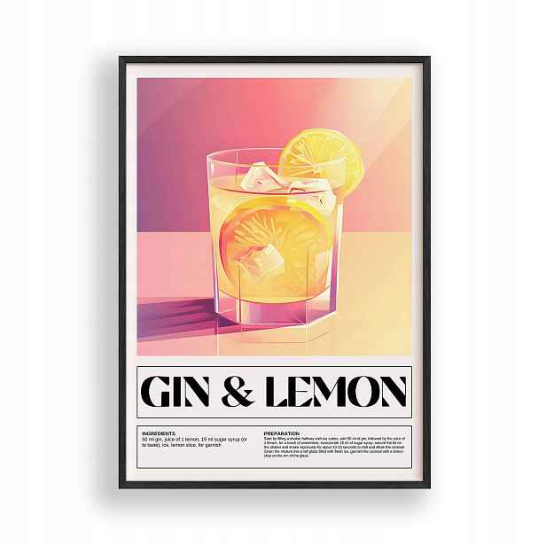 Obraz Gin s citronem Plakát Rámeček Dřevěný Černý 30x42 cm