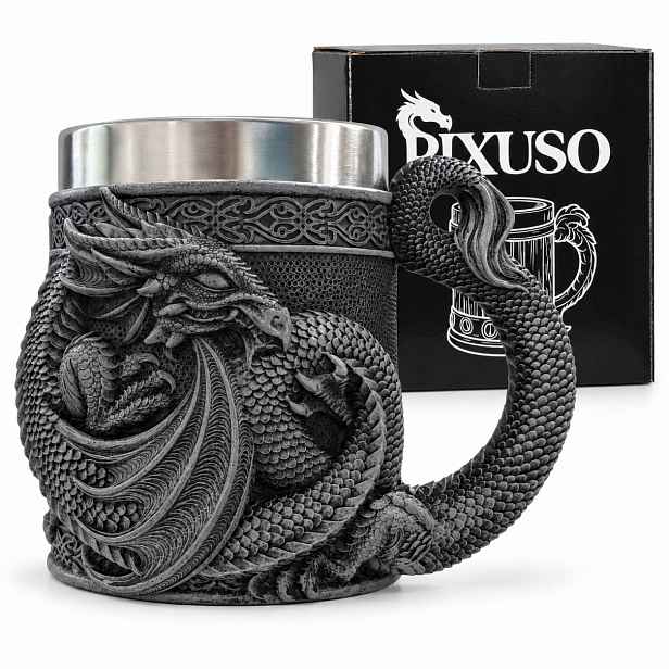 Pivní Sklenice na pivo 500 ml Drak Fantasy Rpg DnD dárek pro něj ocelová náplň