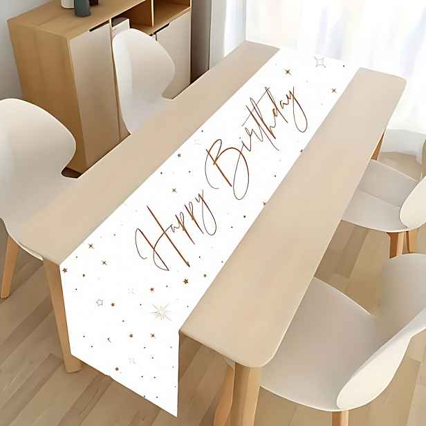 TEMU 1 ks Elegantní béžový zlatý třpytivý narozeninový běhoun na stůl, ručně psaný "Happy Birthday" - Obdélníková párty dekorace, vhodná pro dospělé,