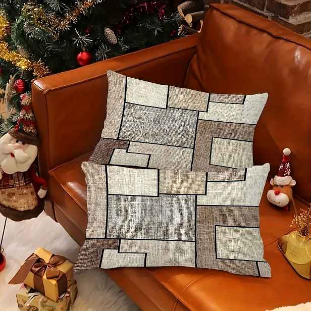 TEMU 2D Plochý Tisk 2ks Minimalistické Geometrické Jednostranné Digitální Tisk Polyesterové Povlaky na Polštáře, Skvělá Volba pro Domácí Dekoraci,