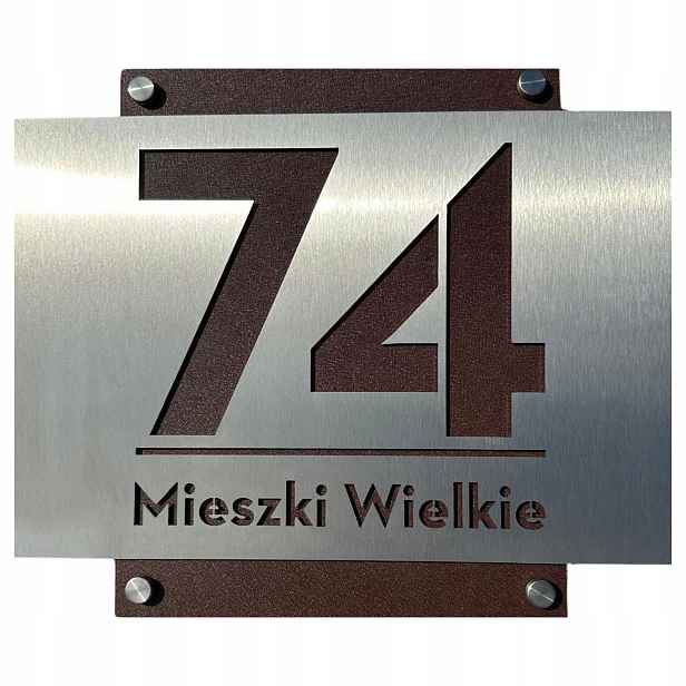 Adresní štítek Nerezová Ocel (laser) s číslem domu, hnědý, 20x30