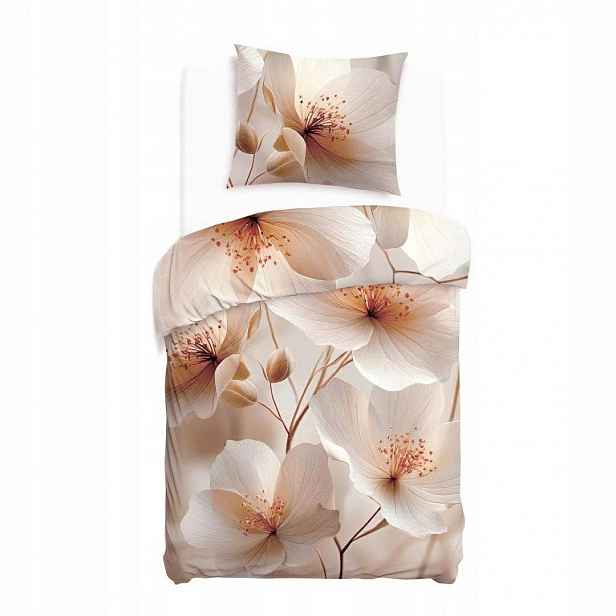 Povlečení 140x200 Květy béžová krémová Satynlove Premium