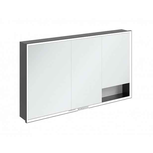 Villeroy & Boch My View+ - Zrcadlová skříňka s LED osvětlením 130x75x17 cm, 3 dvířka, Pure White/matná černá B48213VF