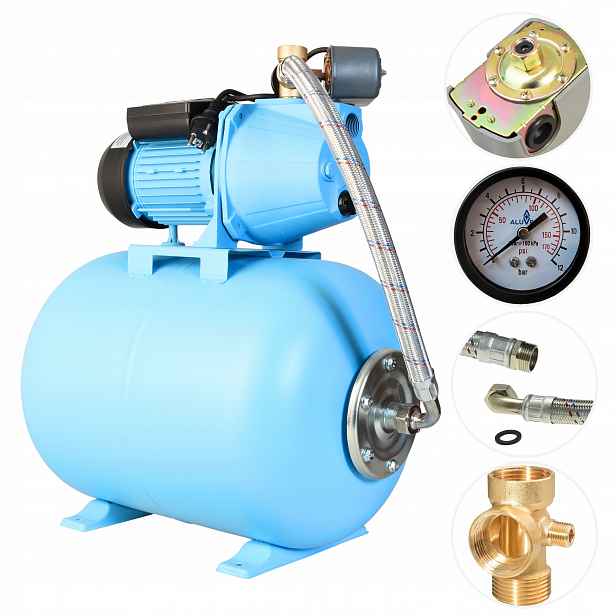 Výkonný Hydrofor 50 L Na Vodu, Sací Čerpadlo 1100 W 60 L/min, 5 Barů, Hotová Sada