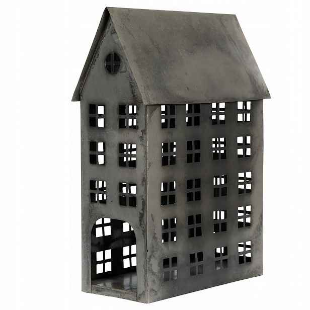 Lampion Domeček kovový Stříbrný loft skandinávský 45x30x14 cm