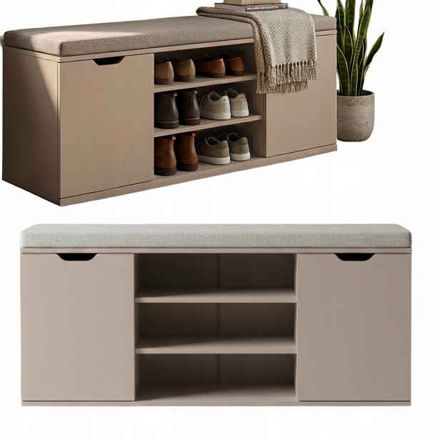 Botník S Čalouněným Sedákem 103X30X46 CM Béžová Mdf