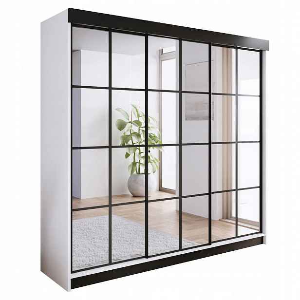 Kier Furniture POSUVNÁ ŠATNÍ SKŘÍŇ ARI 3 se zrcadlem 250 - Bílá