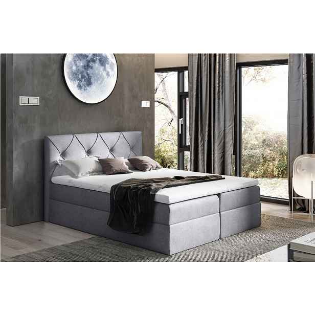 Elegantní kontinentální postel 200x200 CARMEN - šedá + topper ZDARMA