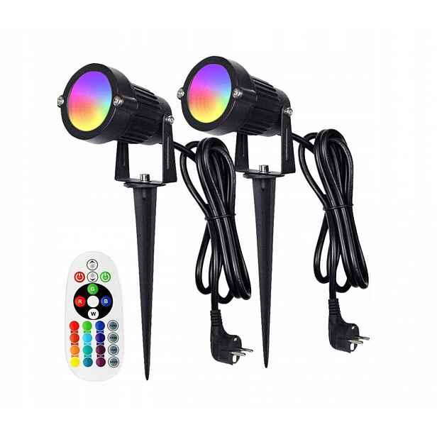 2KS Zahradní Reflektor Zapichovací špíz černý IP65 Led Rgb