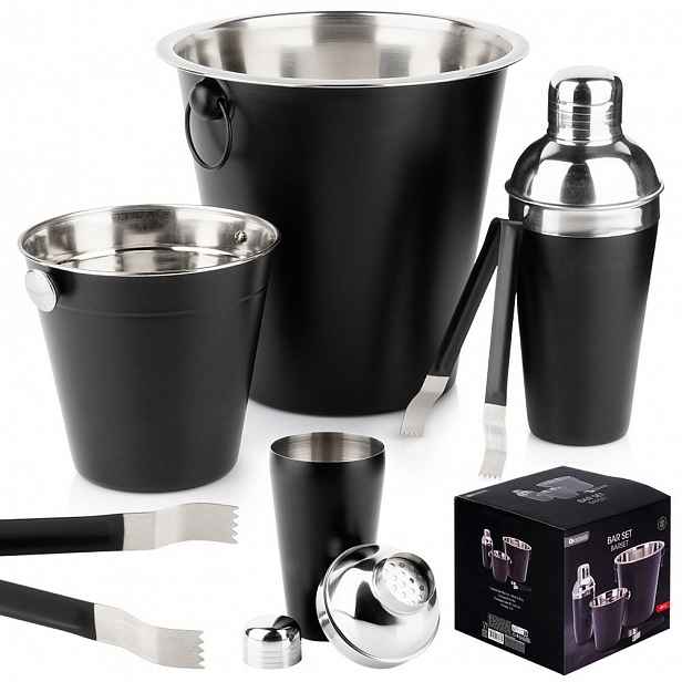 Barmanská barmanská sada kbelík na led s kleštěmi na shaker, velká, černá