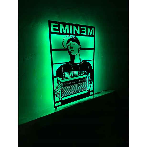 Dřevěný 3D obraz Eminem Nástěnná Dekorace Dárek Noční Lampa Led